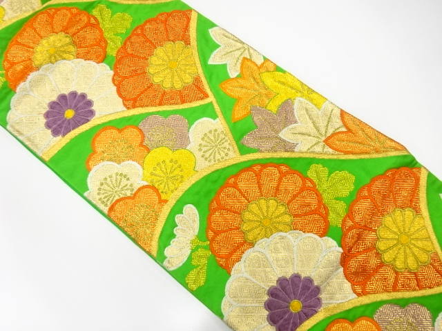 菊に梅楓模様織り出し袋帯